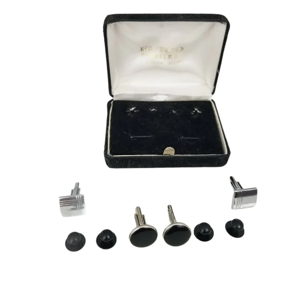 Emilio Ponti Roma Milano‎ Cufflink Set w/Shirt Studs & 2 Extra Cufflinks